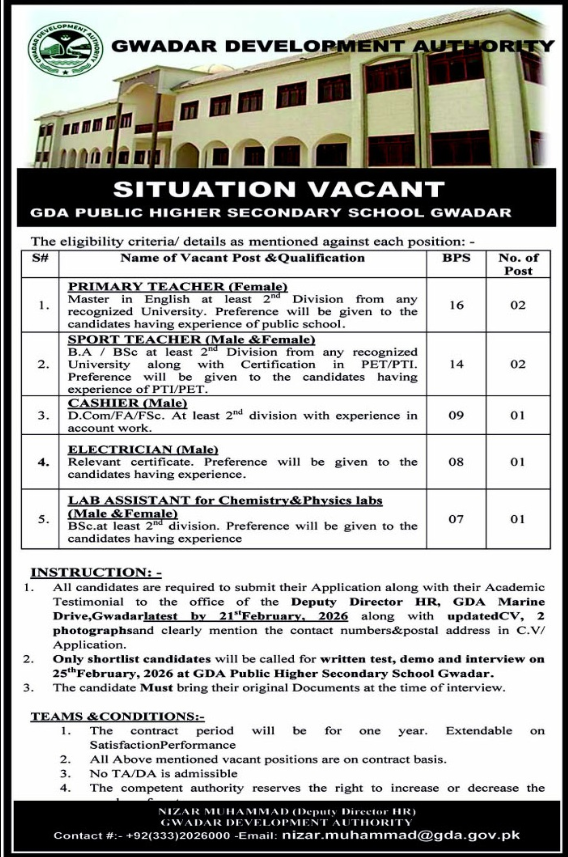 GDA Public Higher Secondary School Apply Jobs 2026