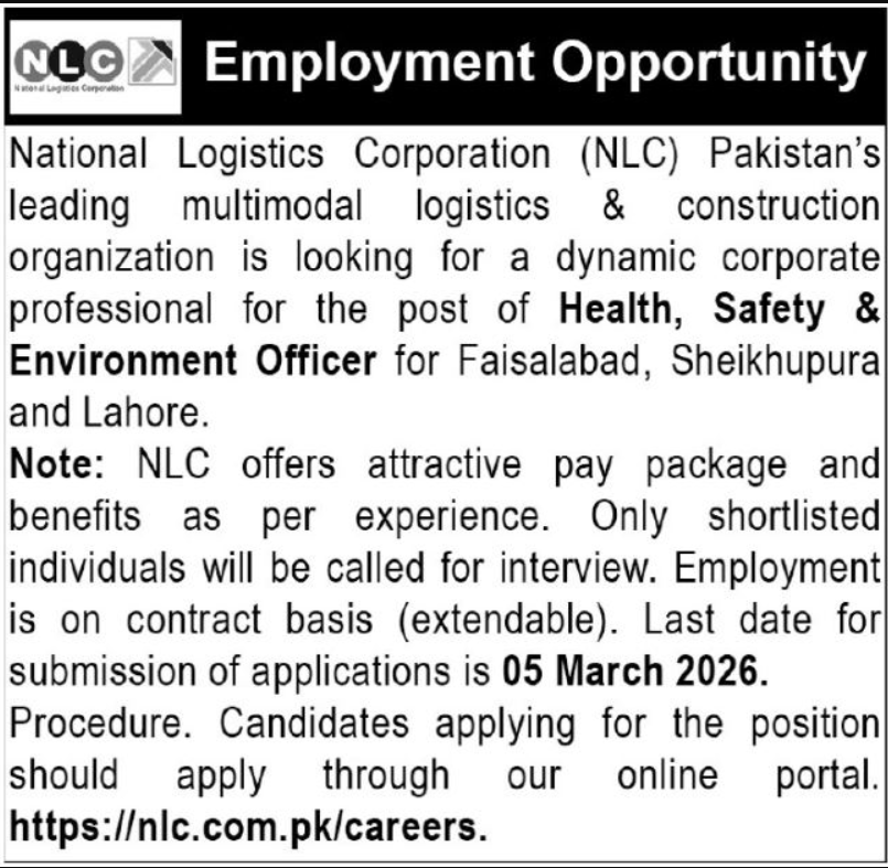 National Logistics Cell NLC Apply Jobs 2026