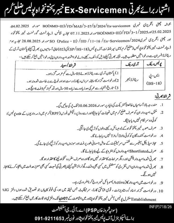 Central Police Office Khyber Pakhtunkhwa Jobs 2026